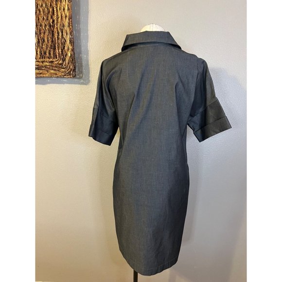 Ming Wang Side Pocket A Line Chambray Shirt Dress XL Dark Denim $195 Washable - Picture 4 of 16